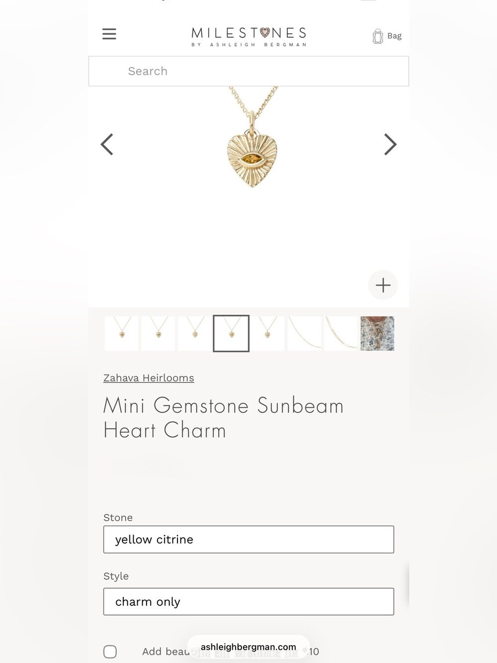 New 10k Gold Mini Gemstone Sunbeam Heart Charm with citrine stone by Ashley B